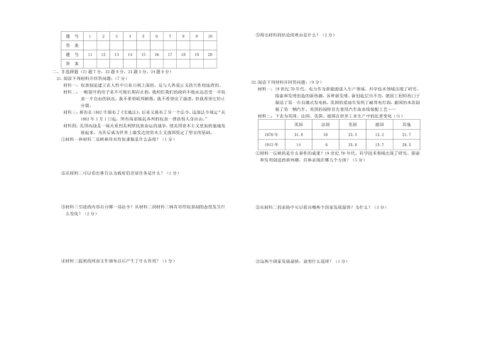 初三历史试卷23113第2页