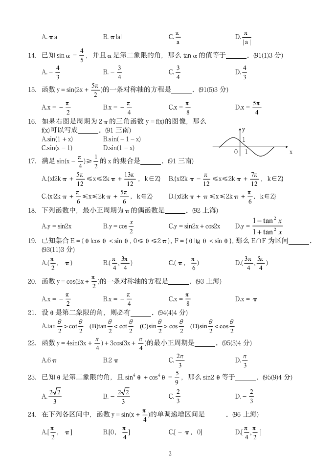 三角函数历年高考试题集)第2页