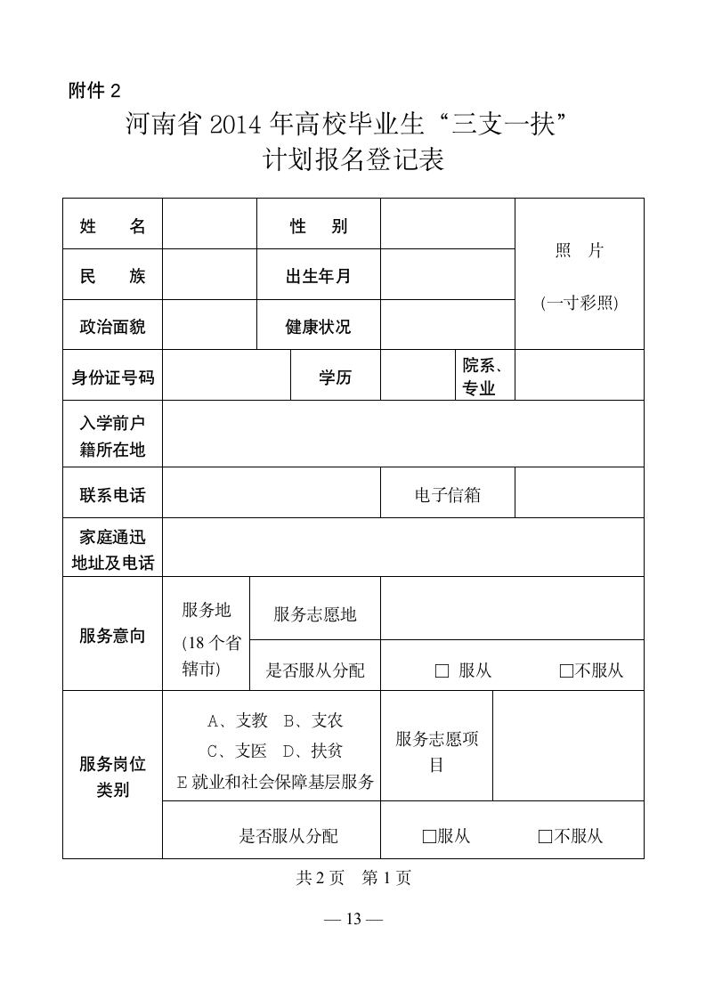 三支一扶报名表第1页