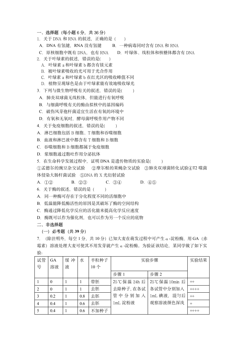 2013高考全国卷二理综_生物试题第1页