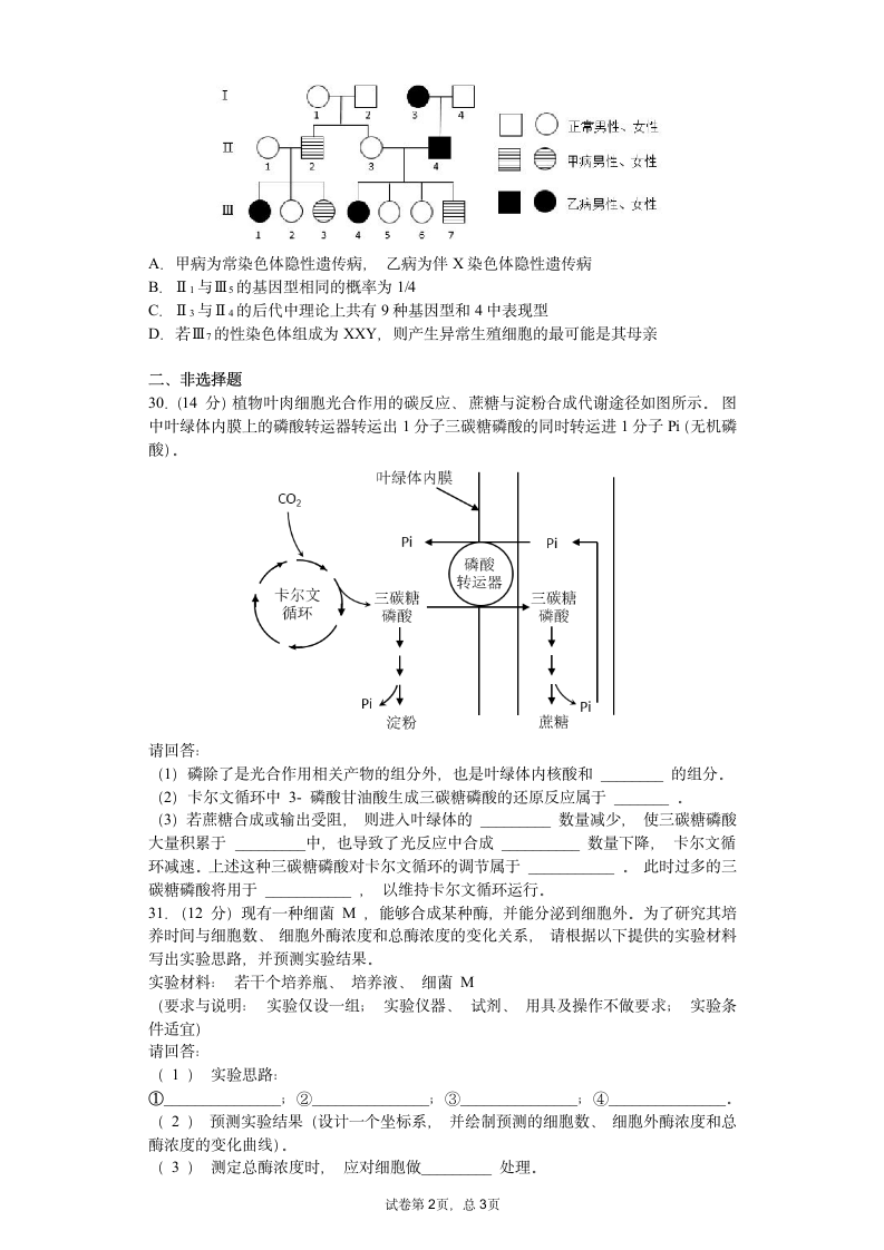 2015年高考试题生物(浙江卷)第2页