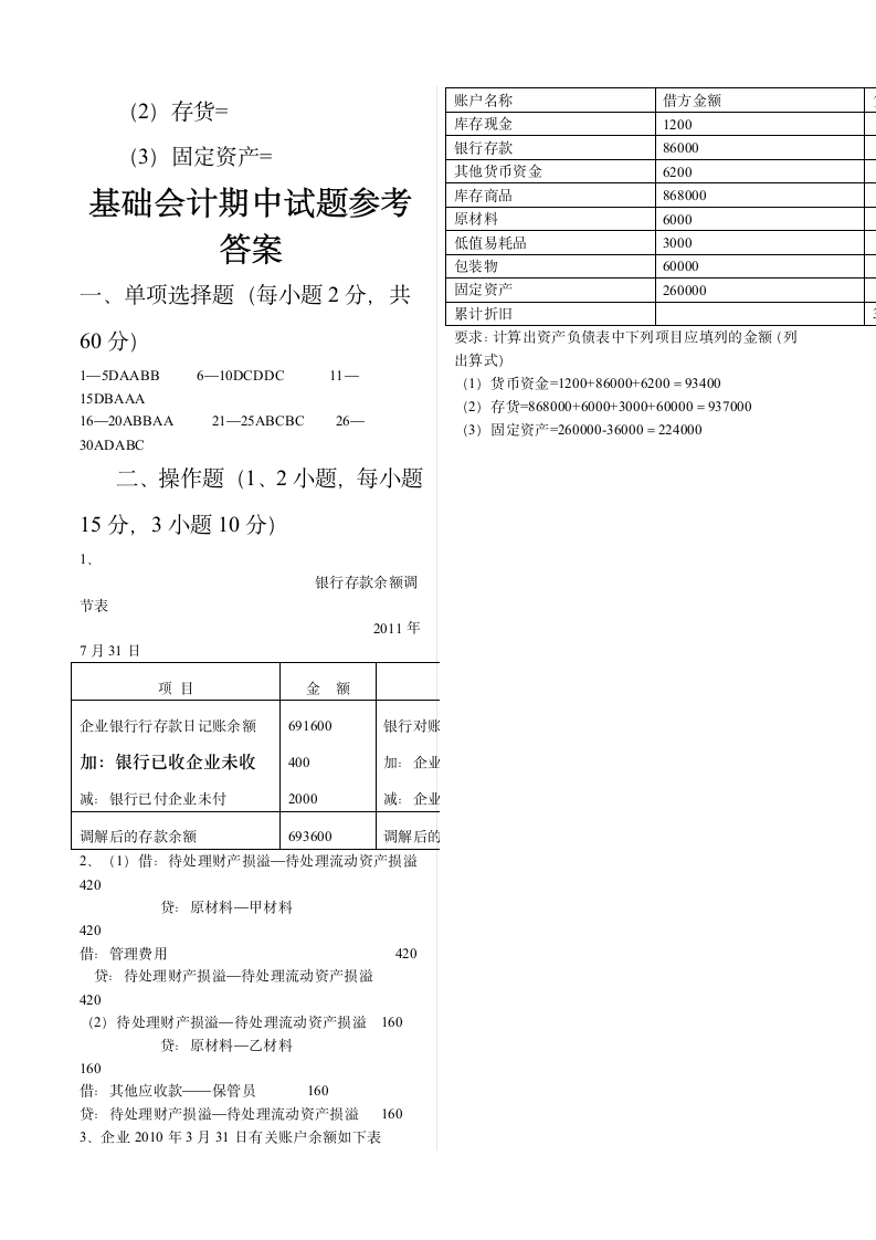 基础会计考试试题及答案第7页