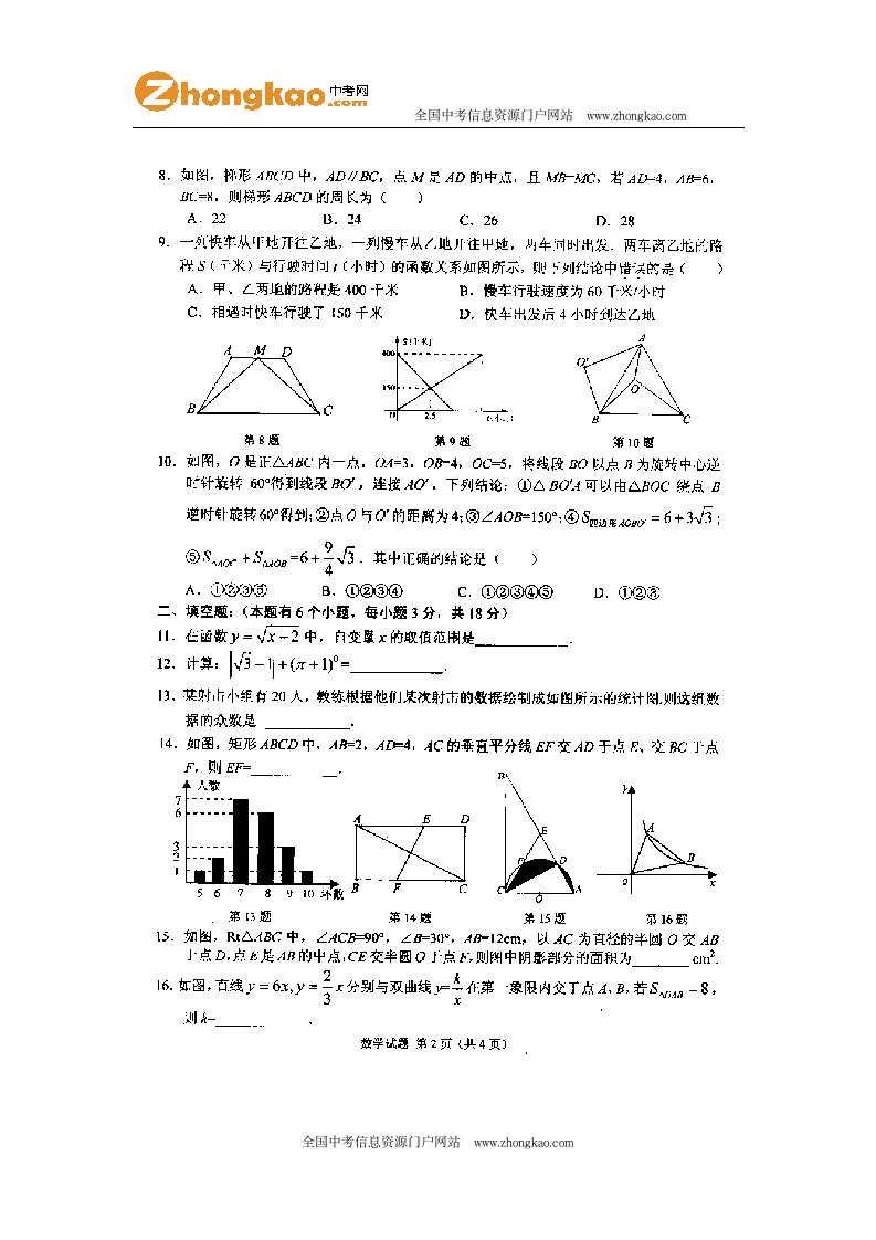 2012大连中考数学试题及答案第2页