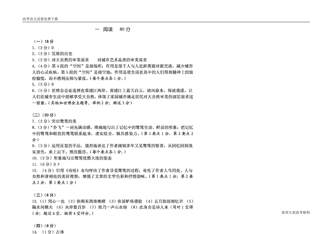 上海卷2011年语文高考试题含详解答案第13页