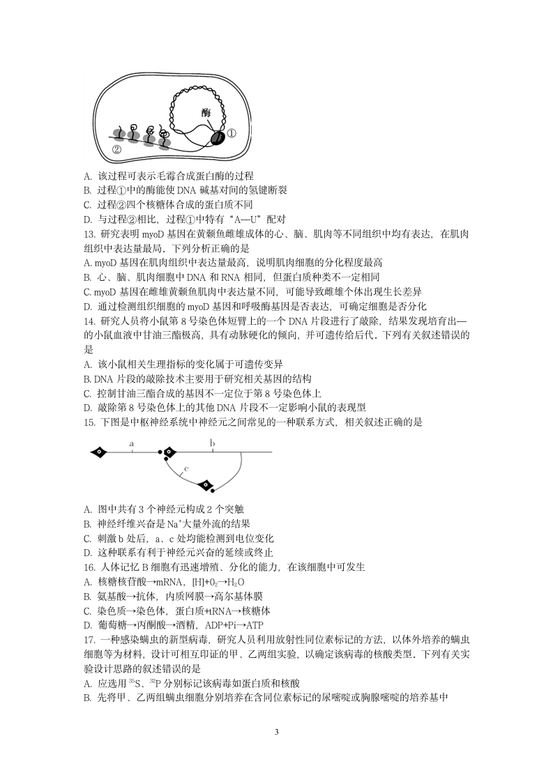 2019江苏省高考压轴卷生物试题生物试题第3页