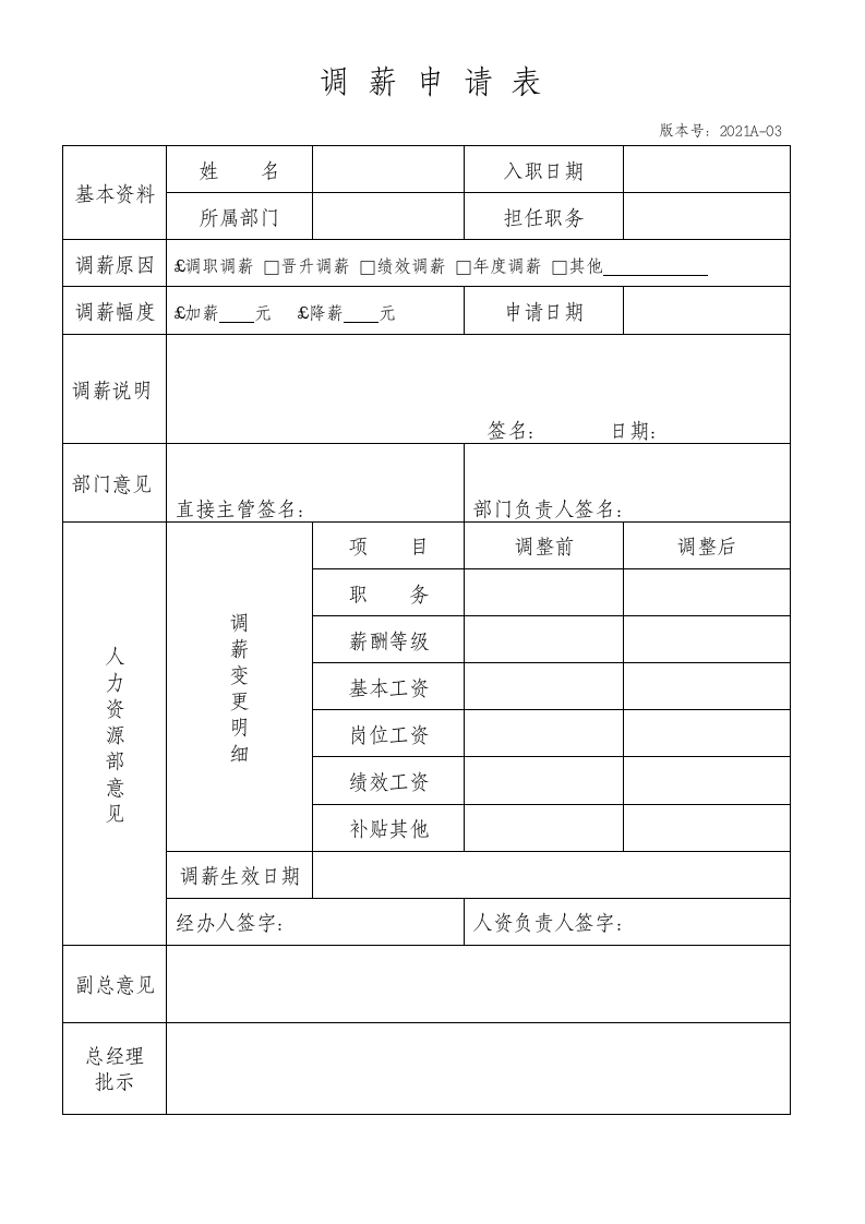 员工调薪申请表薪资调整登记表审批表.docx第1页