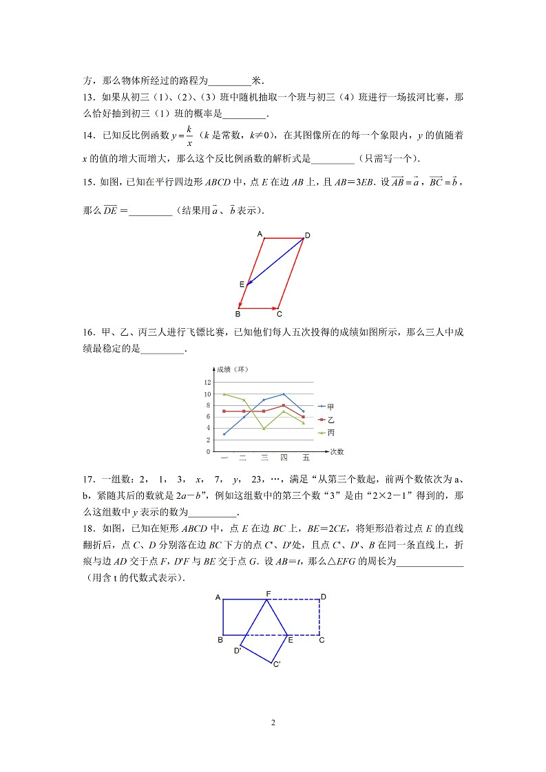 2014上海中考数学试题(及答案)第2页