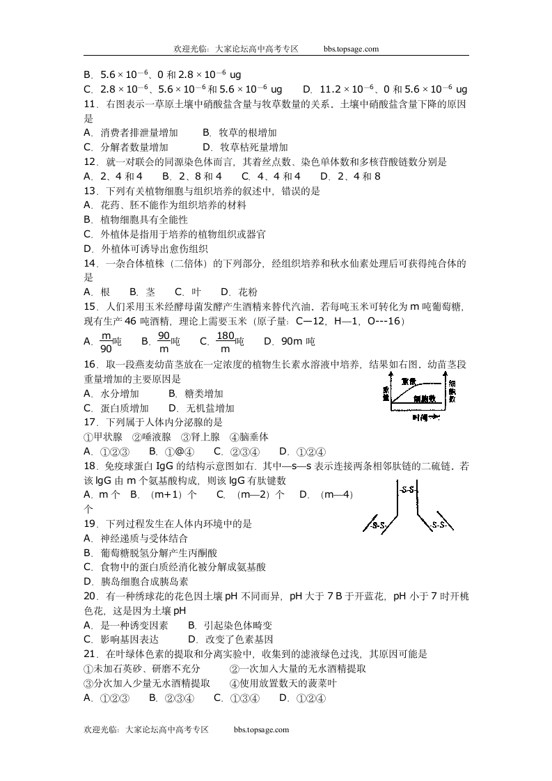 2007年高考生物试题(上海卷)第2页