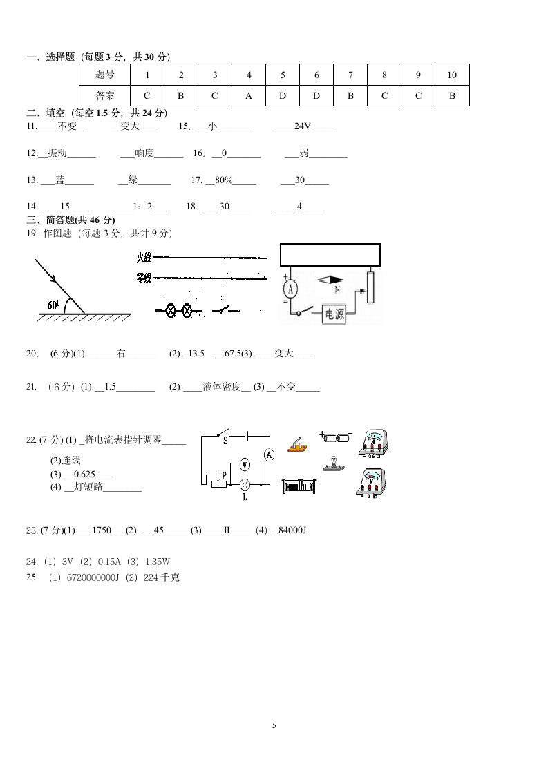 初三物理模拟中考试题第5页