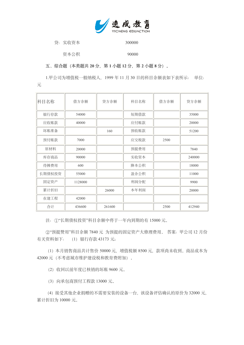 2000年初级会计资格考试《初级会计实务》试题及参考答案第12页