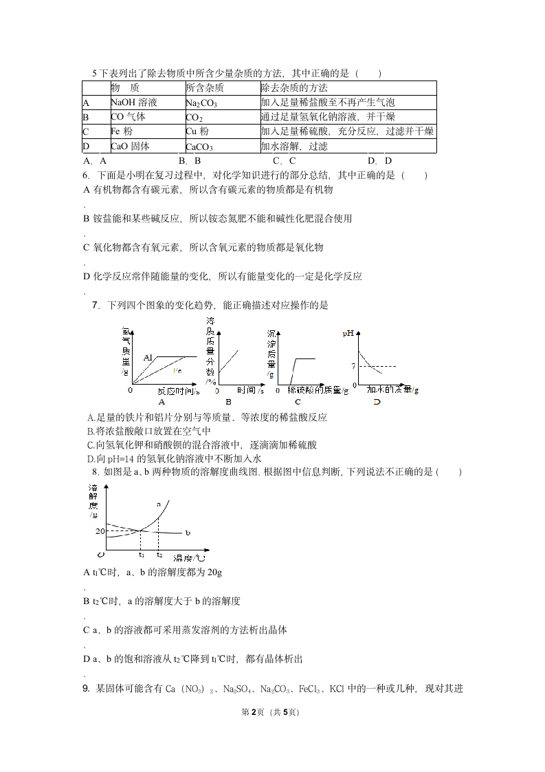 2105大庆祥阁中考化学一模试题第2页