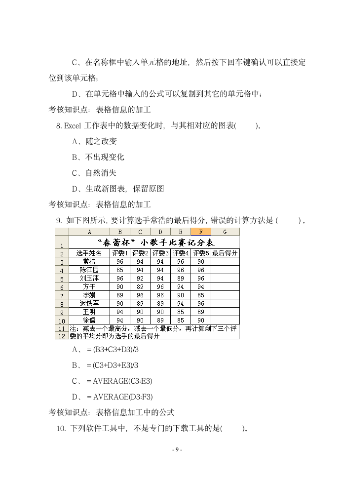 信息技术试题及答案第10页