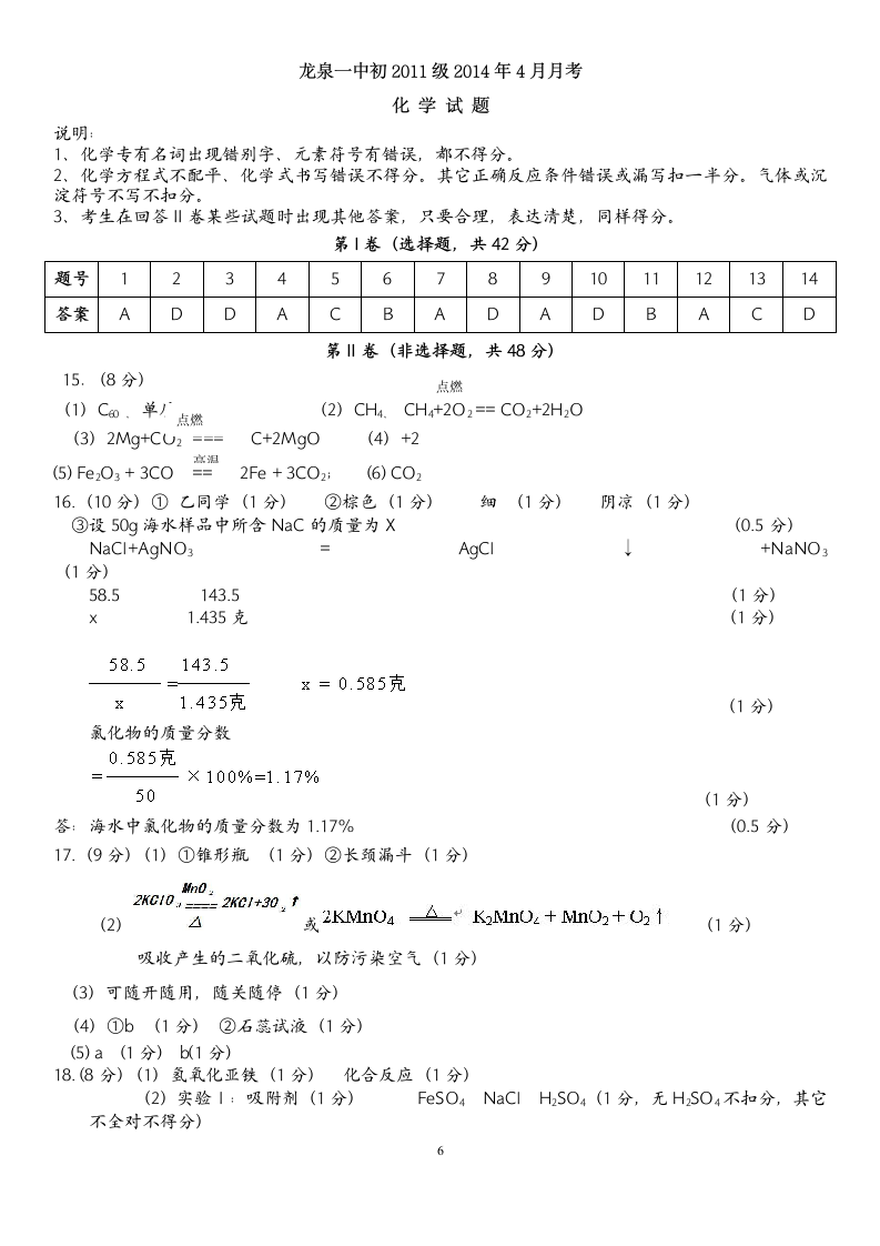 初三下册化学半期试题及答案第6页