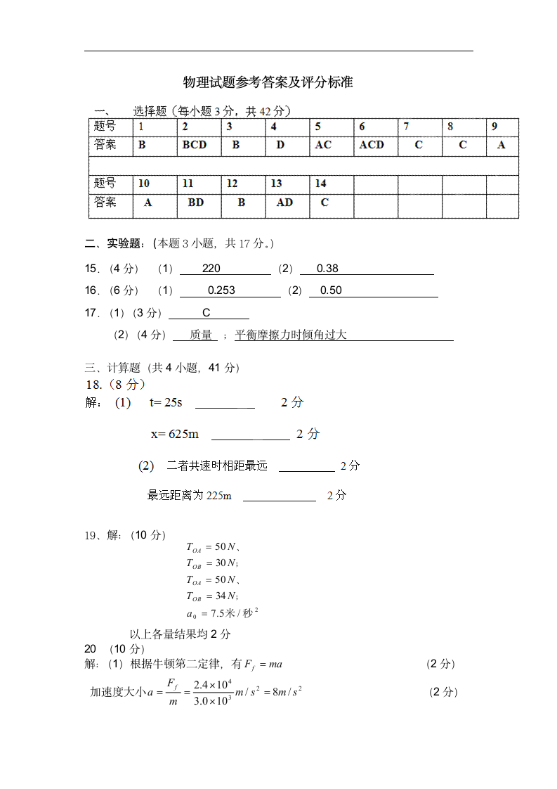 高一物理上册期末考试试题1第5页