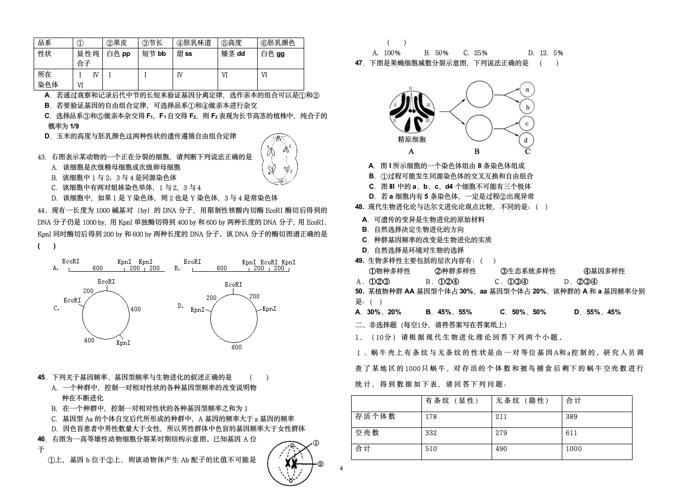 高二生物必修二试题及答案第4页