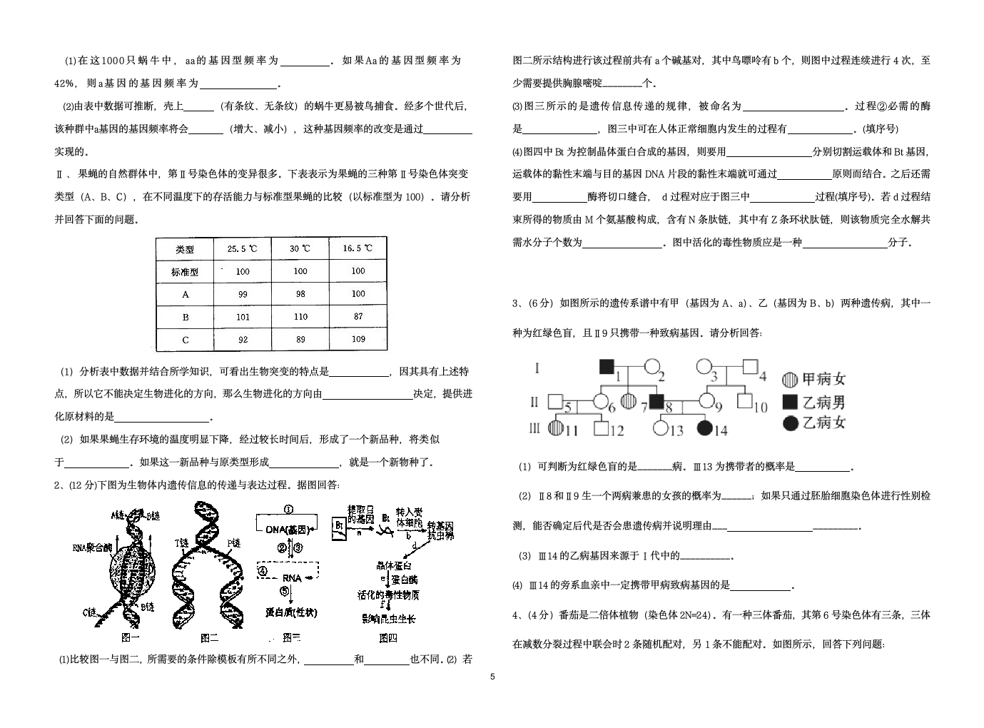 高二生物必修二试题及答案第5页