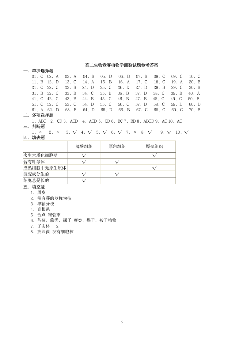 高二生物竞赛植物学测验试题第6页