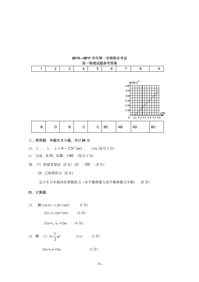 高一上学期物理试题第5页