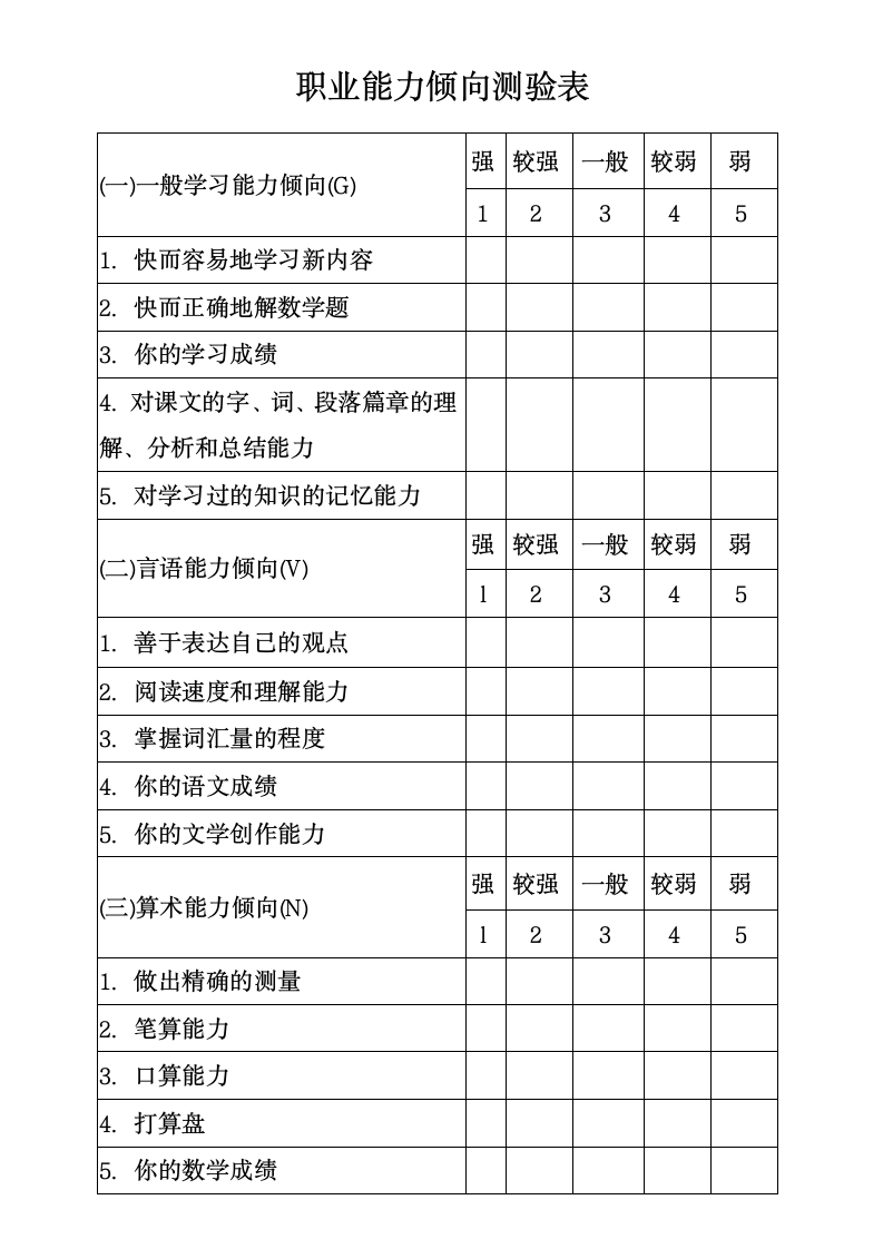 职业能力倾向测验表第1页