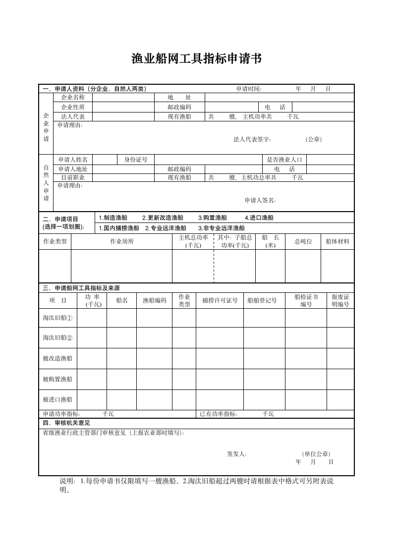 渔业船网工具指标申请书.wpt第1页