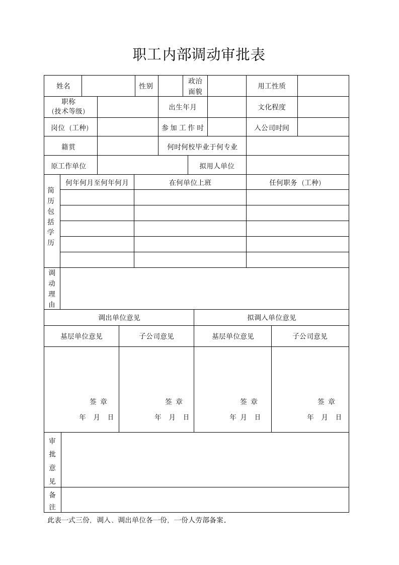 职工内部调动审批表.wpt