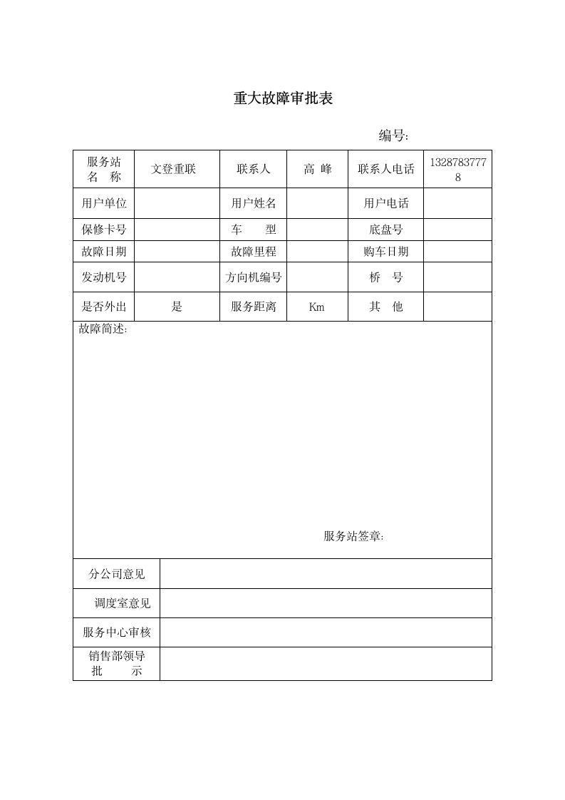 重大故障审批表.wpt第1页