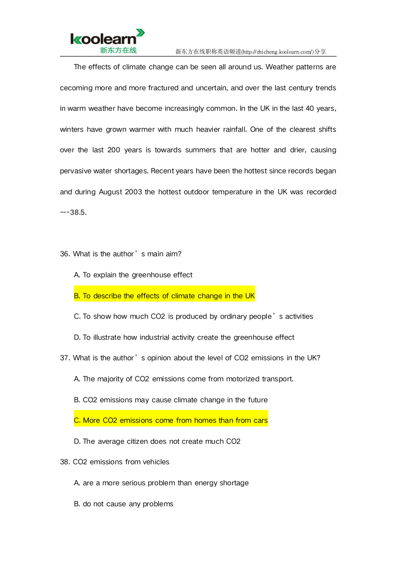 2014年职称英语考试卫生类A级试题及参考答案第10页