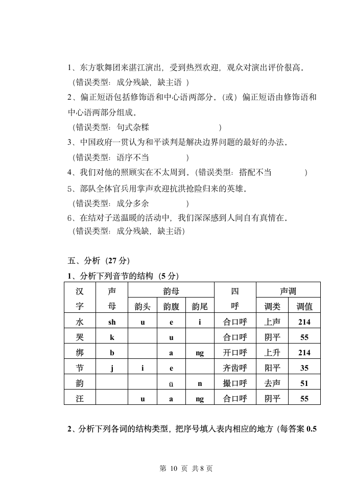 现代汉语试题第10页