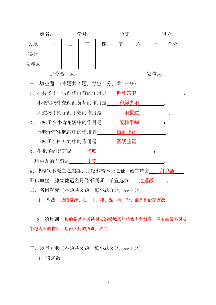 《方剂学》期末试题第2页