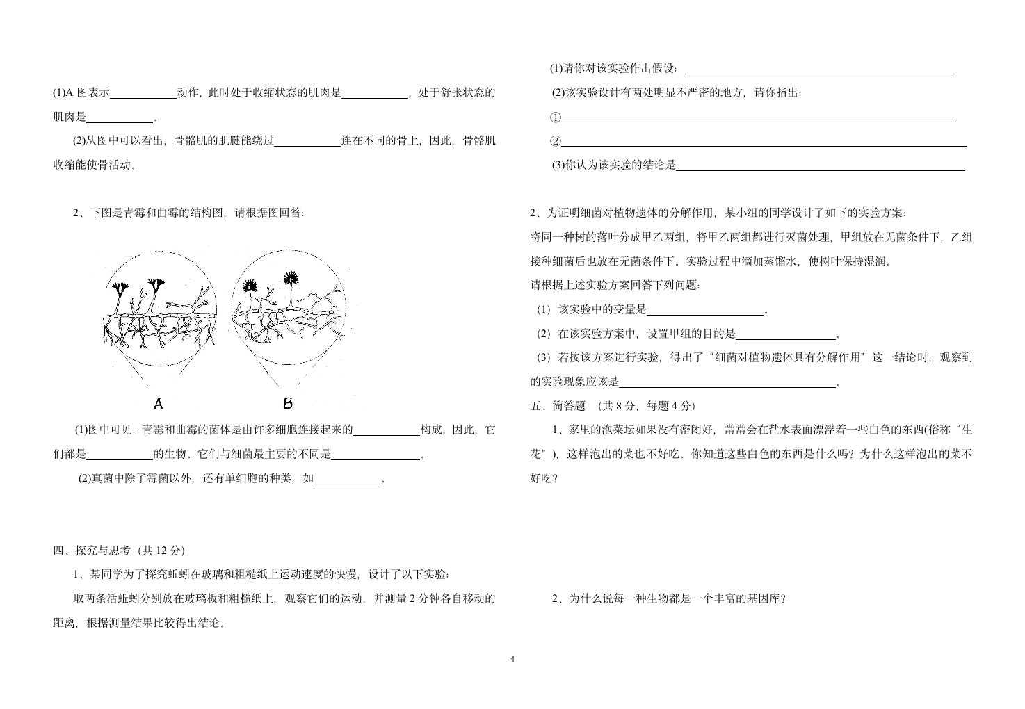 初中二年级生物试题第4页