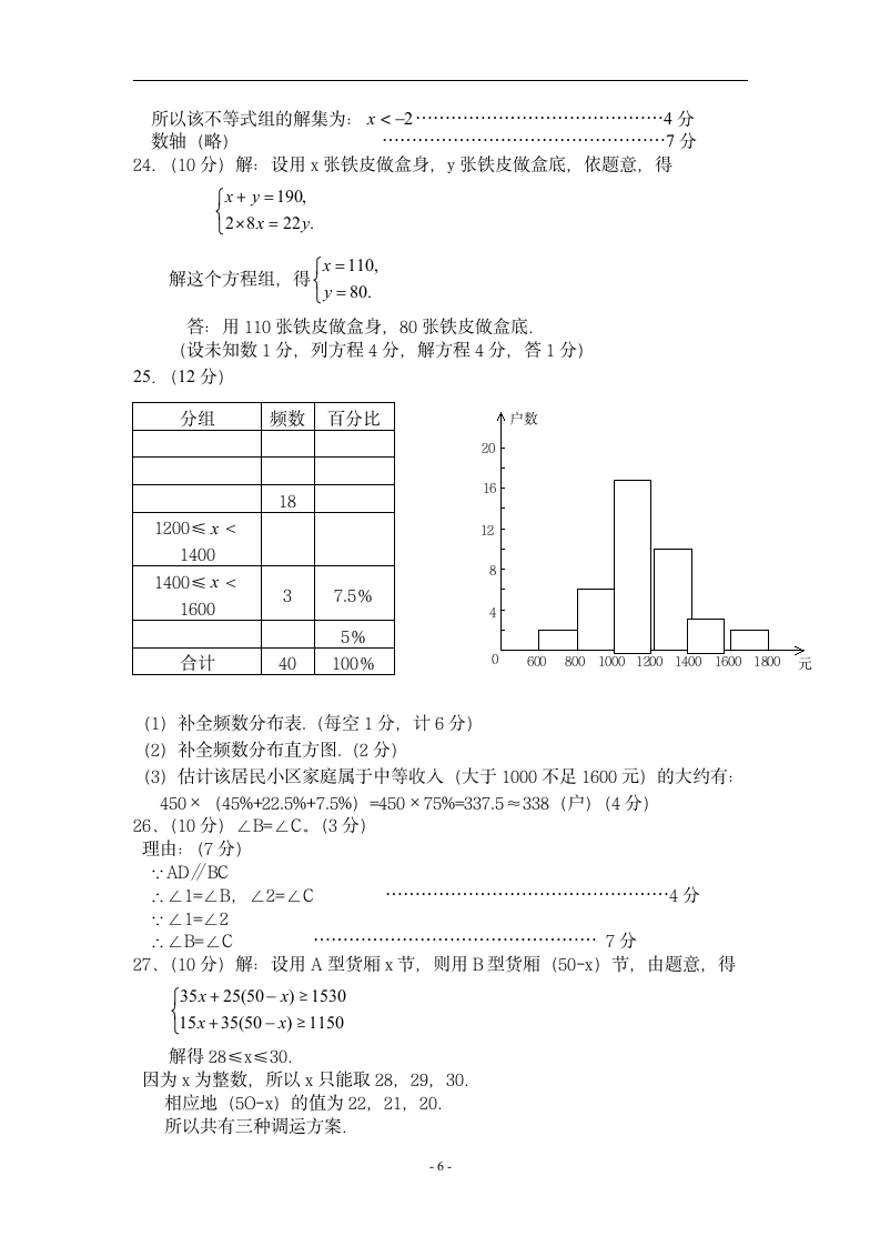 初一下数学期末试题及答案第6页