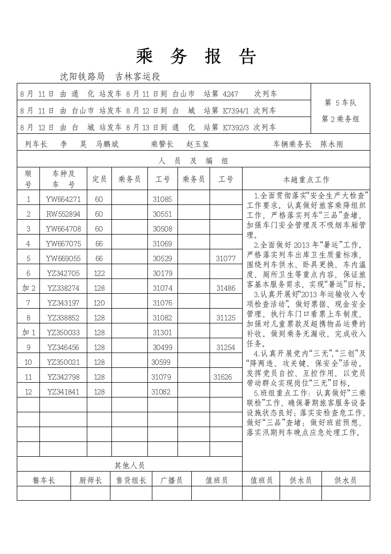 乘务报告模板.wps