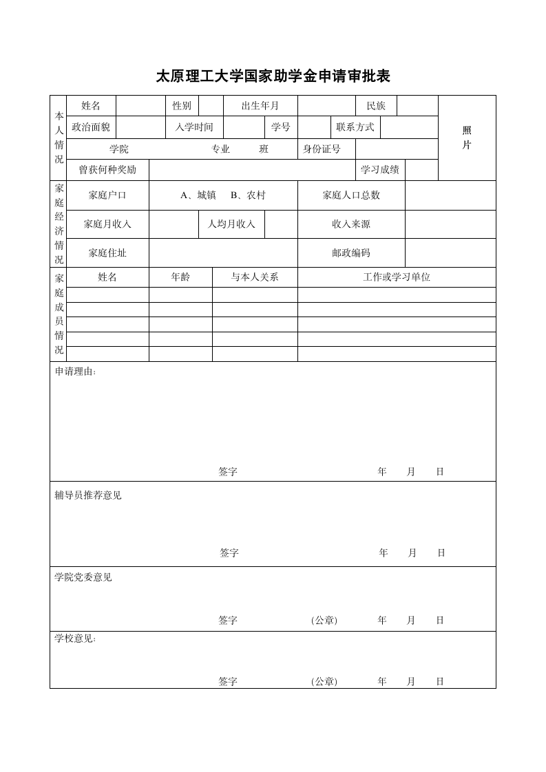 国家助学金申请审批表.wpt第1页