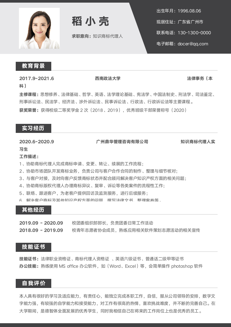 简约黑色知识商标代理人无经验求职简历.docx