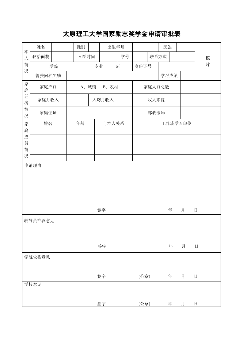 国家励志奖学金申请审批表.wpt