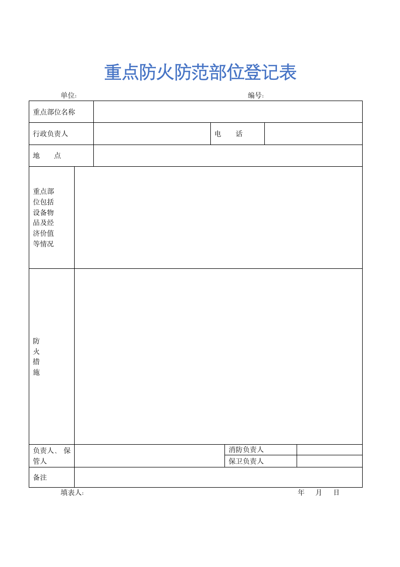 重点防火防范部位登记表.docx第1页