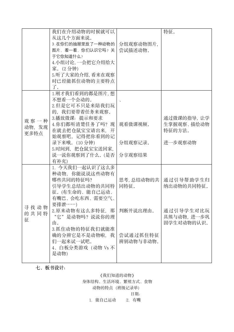 教科版（2017秋）一年级下册科学教案-2.1 我们知道的动物 教案.doc第3页