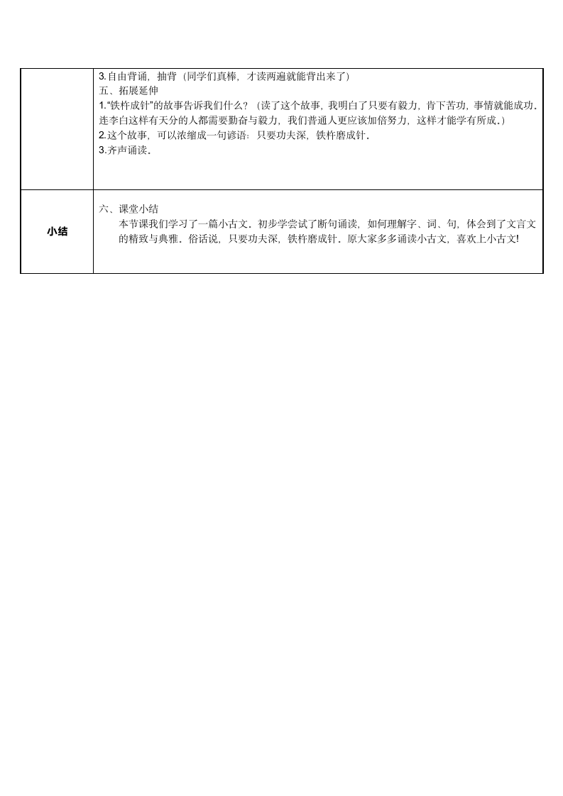 部编版四年级语文下册22 文言文二则 铁杵成针   表格式教案.doc第3页