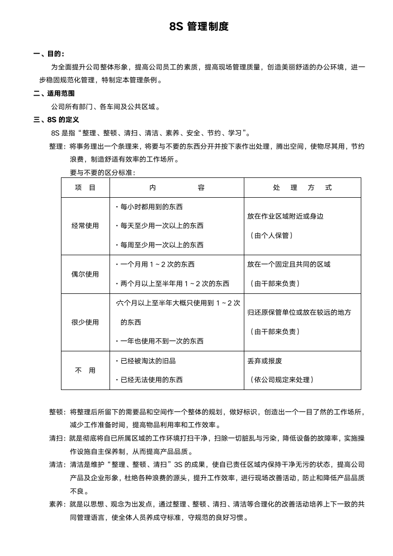 生产车间8S现场管理制度.docx