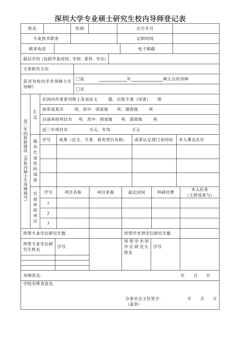 专业学位校内导师登记表.doc