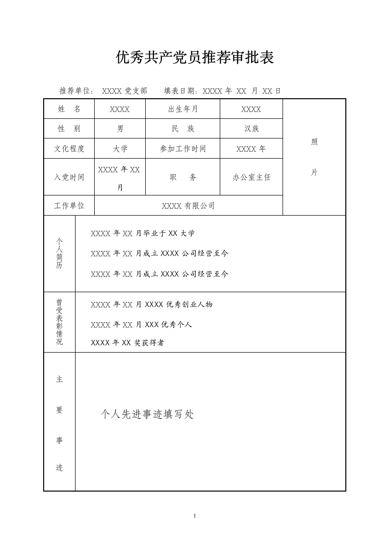 优秀共产党员推荐审批表模板.docx第1页