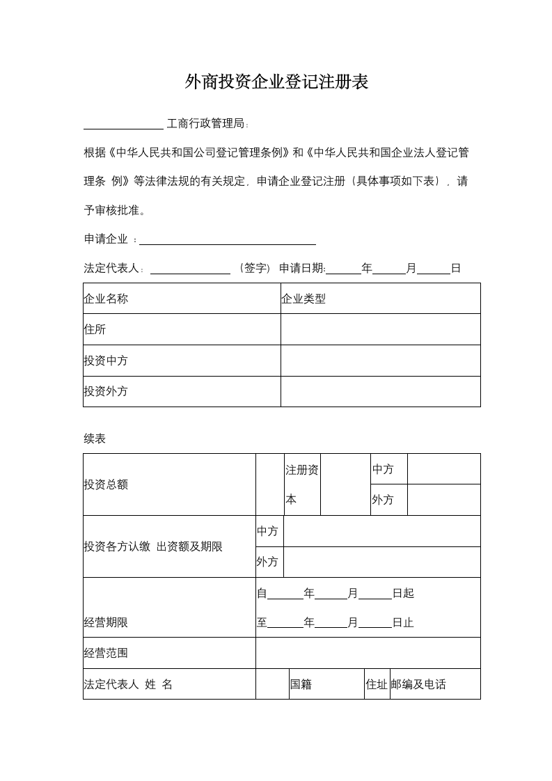 外商投资企业登记注册表.doc