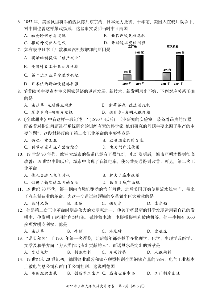 2021—2022学年九年级历史下册期中试卷（含答案）.doc第2页