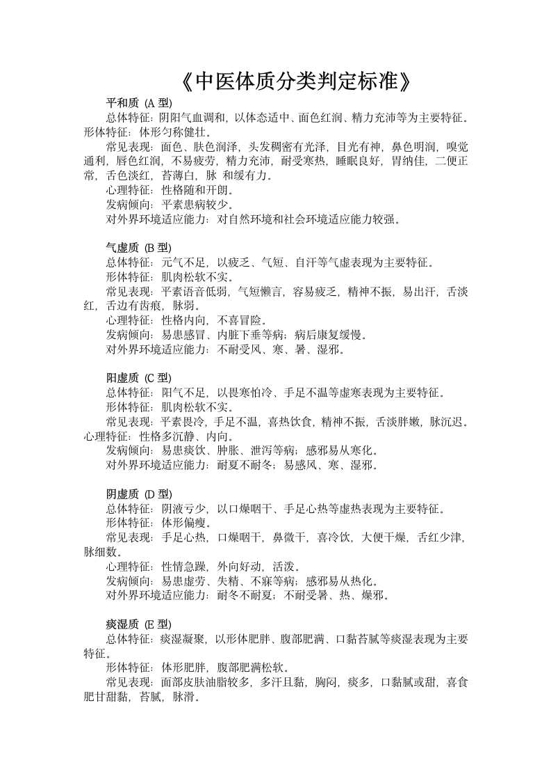 中医体质辨识标准及评分标准.docx