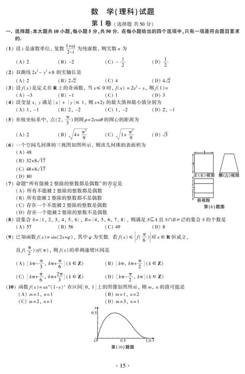 2011安徽高考数学卷及答案第1页