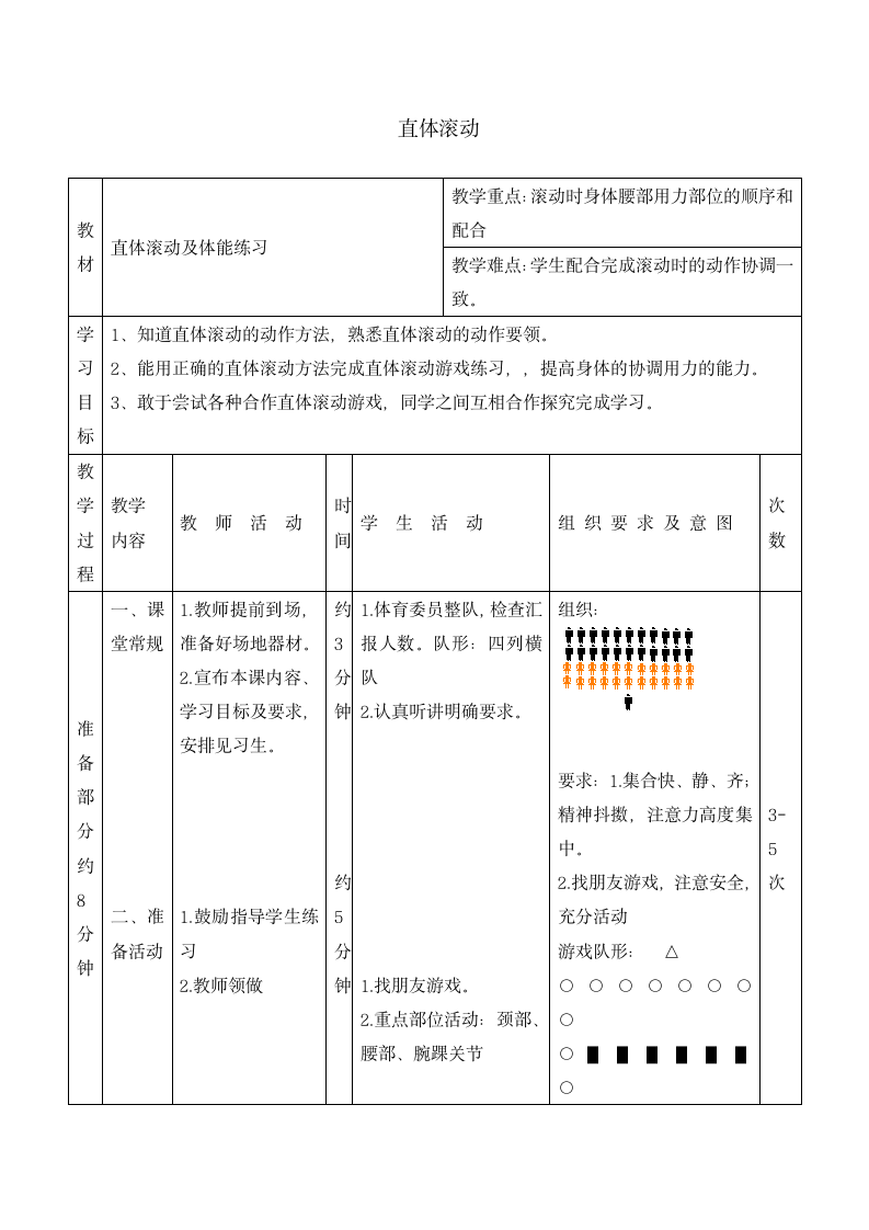 二年级体育 直体滚动 教案  全国通用.doc