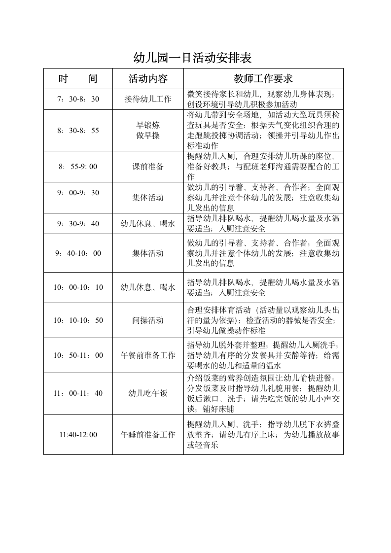 幼儿园一日活动安排表.docx