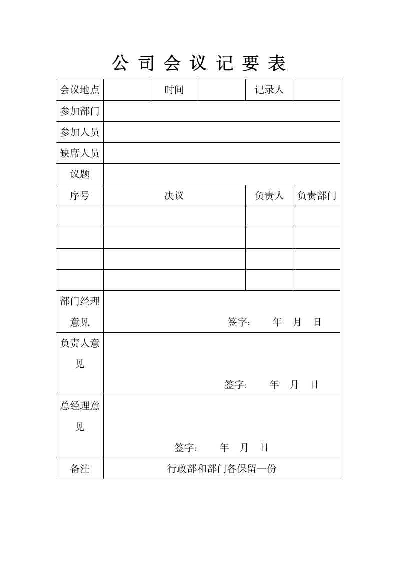 公司会议记要表.docx