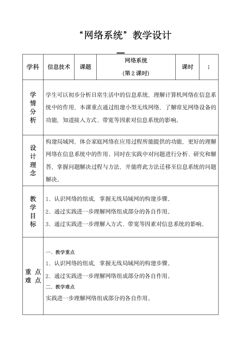 【新教材】2021-2022学年浙教版（2019）高中信息技术必修二 2.5 网络系统（第2课时） 教案.doc