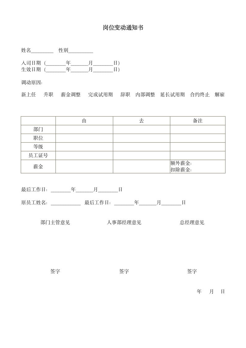 岗位变动通知书.doc